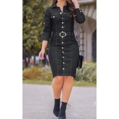 MULTI-BUTTON DENIM DRESSES 